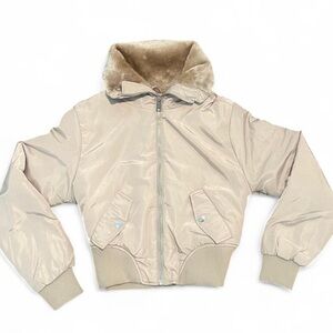 Beige Puffer Jacket with Faux Fur Collar